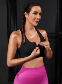 Easithlete Crisscross Back Zip Up Sports Bra