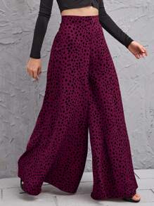 Ellegaria. 高腰斑點圖案闊腿褲 - 紫紅色 - 查看 1