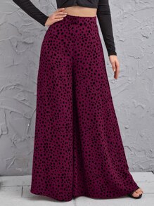 Ellegaria. 高腰斑點圖案闊腿褲 - 紫紅色 - 查看 5