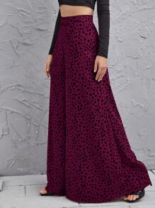 Ellegaria. 高腰斑點圖案闊腿褲 - 紫紅色 - 查看 3