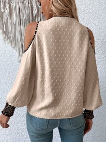 SHEIN Clasi 豹紋印花挖肩抽褶袖口襯衫 - 杏色 - 查看 2