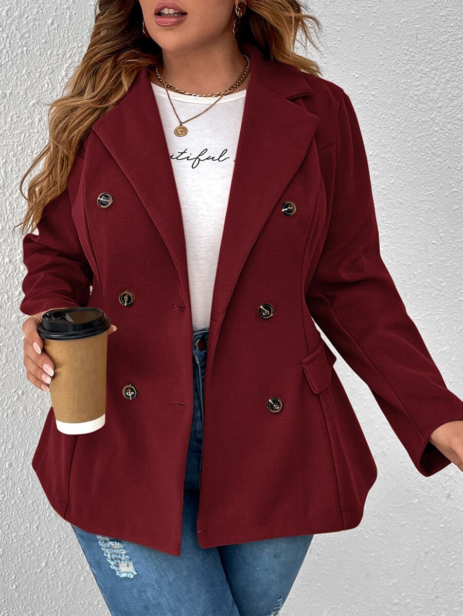 SHEIN Clasi Áo khoác ngoài hai hàng khuy Plus cho mùa thu/đông - Màu Tím - Xem 1