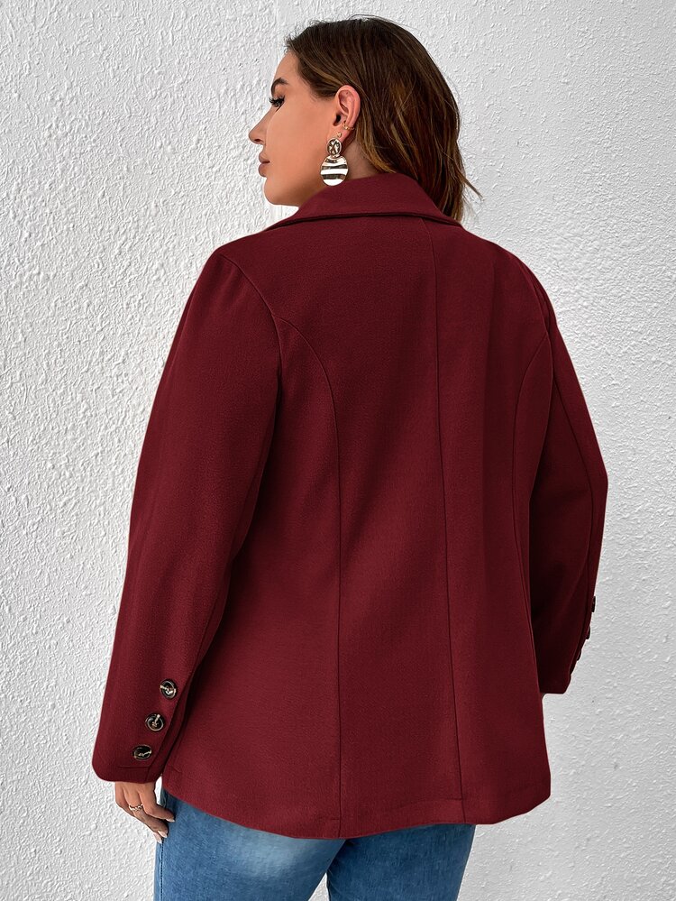 SHEIN Clasi 秋冬加大双排扣大衣 - 紫紅色 - 查看 2