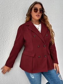 SHEIN Clasi Áo khoác ngoài hai hàng khuy Plus cho mùa thu/đông - Màu Tím - Xem 3