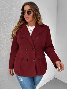 SHEIN Clasi Áo khoác ngoài hai hàng khuy Plus cho mùa thu/đông - Màu Tím - Xem 4