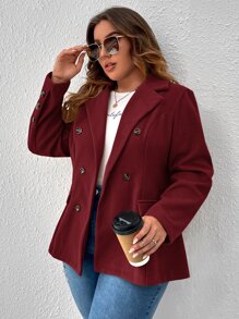 SHEIN Clasi Áo khoác ngoài hai hàng khuy Plus cho mùa thu/đông - Màu Tím - Xem 5