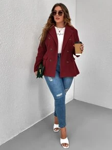 SHEIN Clasi Áo khoác ngoài hai hàng khuy Plus cho mùa thu/đông - Màu Tím - Xem 6