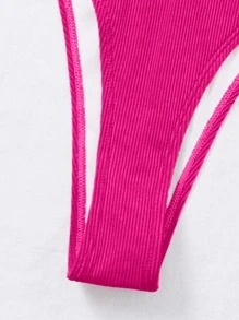 SHEIN Swim 夏季海滩单色比基尼套装罗纹三角文胸和高腰比基尼 2 件套比基尼