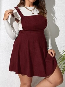 SHEIN EZwear Plus Solid Pinafore Dress Without Tee - Maroon - View 3