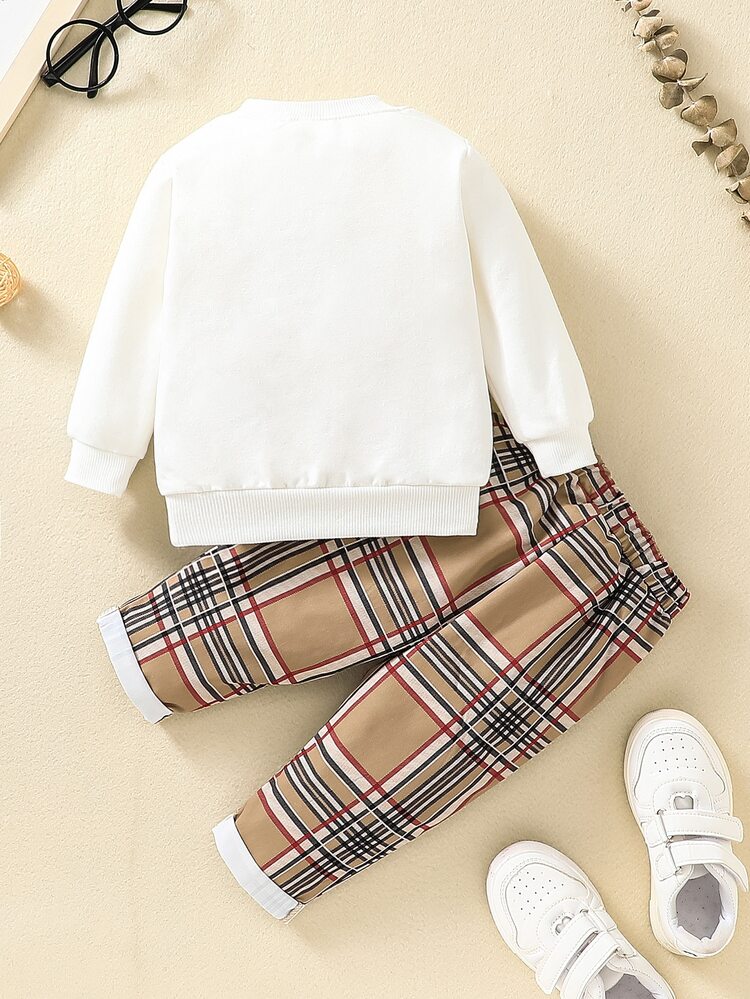 嬰兒前口袋套頭衫和格紋衛褲 - 彩色 - 查看 2
