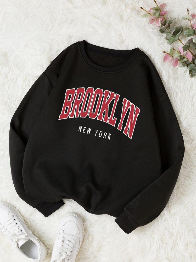 INAWLY Letter Graphic Thermal Lined Sweatshirt,Long Sleeve Tops Graduation,Teacher,Back To School Pullover Fall - Black - View 1