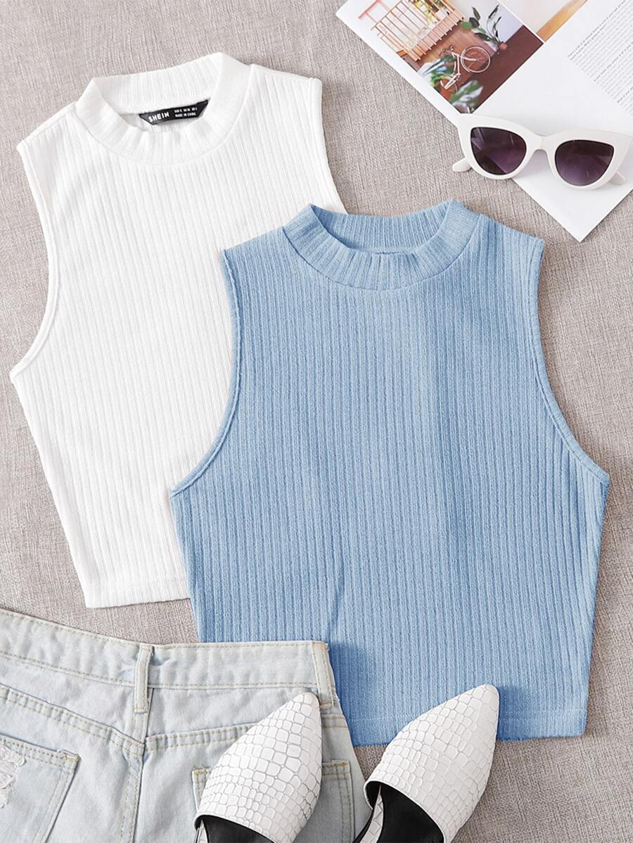 Muchica Women Tank Tops & Camis - Blue and White - View 1