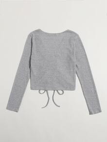 SHEIN Qutie Camiseta tejida de canalé con cordón delantero - Gris Claro - Ver 2