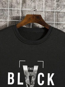 Manfinity Dauomo Men Slogan & Building Print Thermal Pullover - Black - View 5