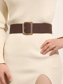 1pc Women's Handmade Luxury Elegant Gold D-Ring Buckle PU Leather Casual Minimalist Belt, Suitable For Dresses, T-Shirts, Coats, Daily, Office, Commute, Holidays, Gift (Note: PU Leather Suede Texture) - Chocolate Brown - View 4