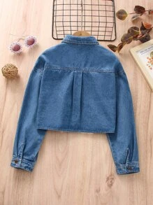 女孩翻蓋口袋牛仔襯衫