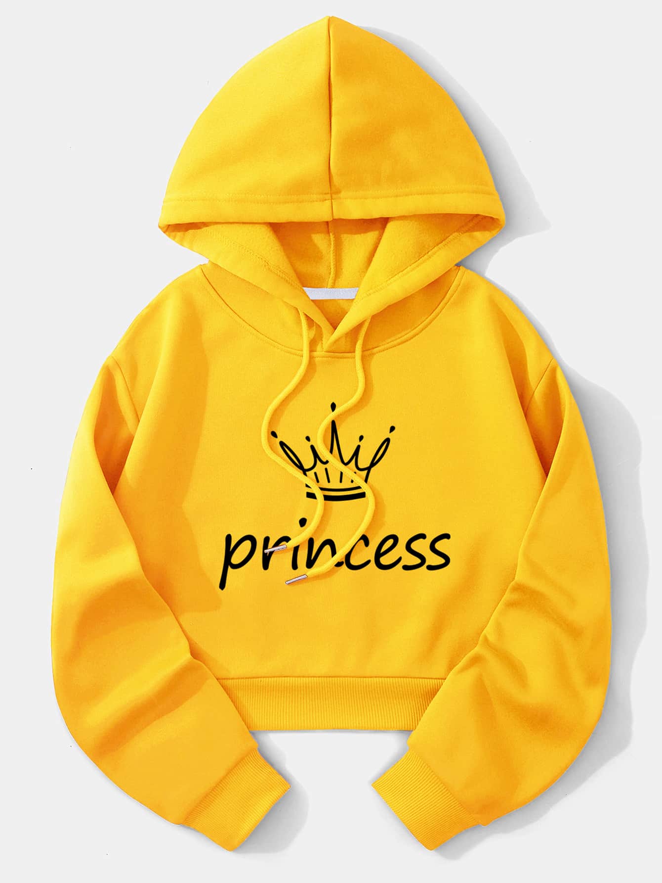 SHEIN EZwear Letter Graphic Drawstring Thermal Lined Hoodie - Yellow - View 1