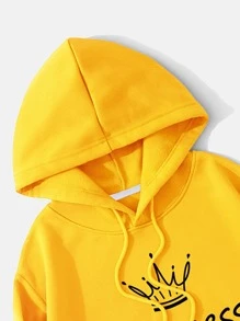 SHEIN EZwear Letter Graphic Drawstring Thermal Lined Hoodie - Yellow - View 3