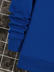 Men Slogan & Building Print Thermal Pullover - Royal Blue - View 5