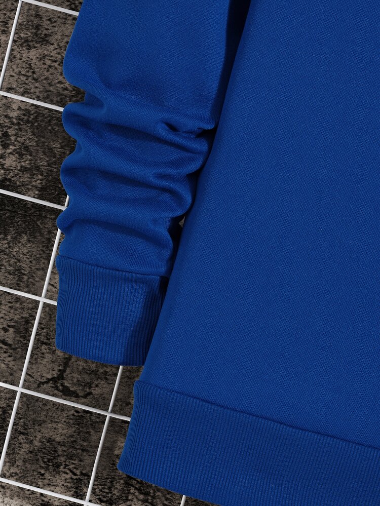 男士標語和建築物圖案保暖套頭衫 - 寶藍色 - 查看 5