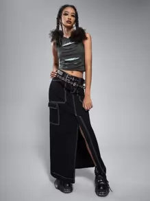 ROMWE Ripped Crop Tank Top - Grey - View 5