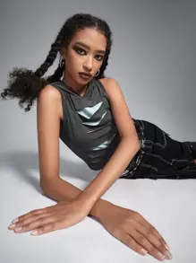 ROMWE Ripped Crop Tank Top - Grey - View 6