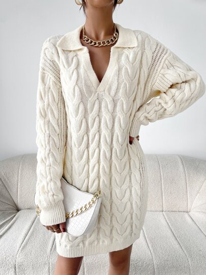 cream cable knit sweater dress A New Day Women's Long Sleeve comfortable room throughout midsection Chiquease Cable Knit Drop Shoulder