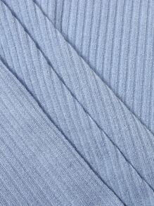 Muchica Slogan Embroidered Lettuce Edge Rib-knit Dress - Baby Blue - View 5