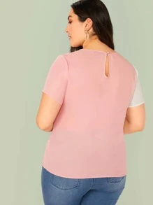SHEIN LUNE 大碼拼接亮片上衣 - 粉色 - 查看 2