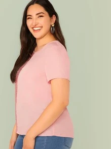 SHEIN LUNE 大碼拼接亮片上衣 - 粉色 - 查看 3