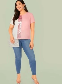 SHEIN LUNE 大碼拼接亮片上衣 - 粉色 - 查看 5