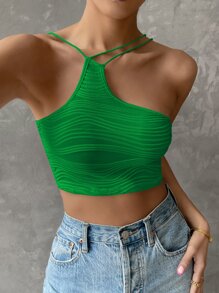 SHEIN Privé 不對稱吊帶短上衣 - 綠色 - 查看 1