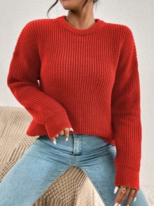 SHEIN Essnce Drop Shoulder Ribbed Knit Jumper - Burnt Orange - View 1