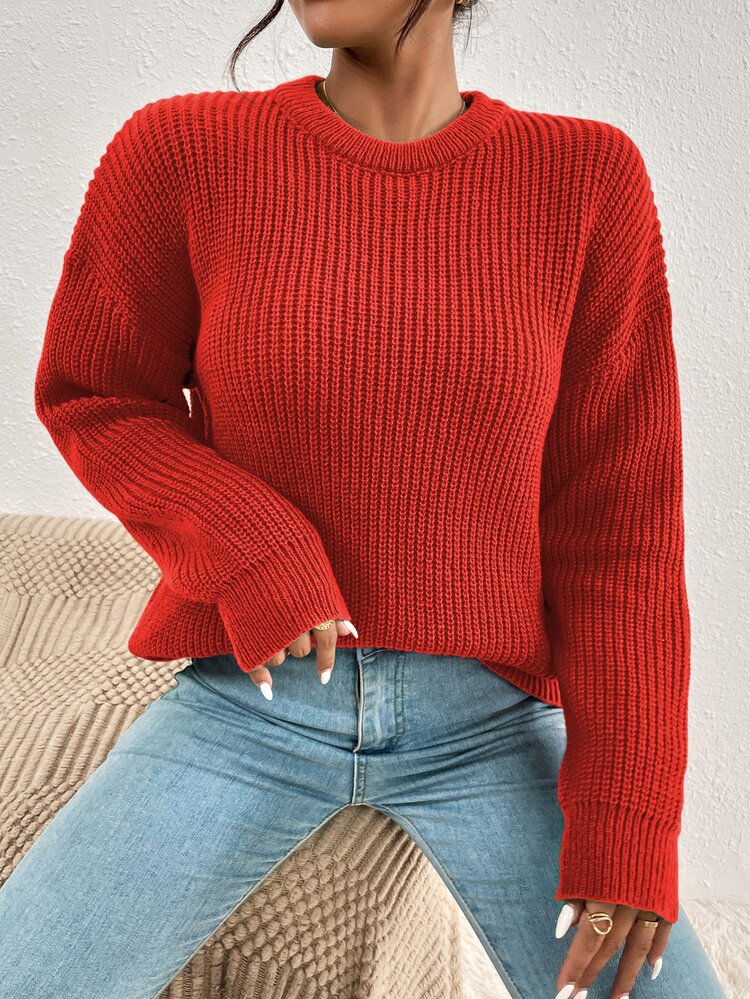 SHEIN Essnce Drop Shoulder Ribbed Knit Sweater - Burnt Orange - View 1