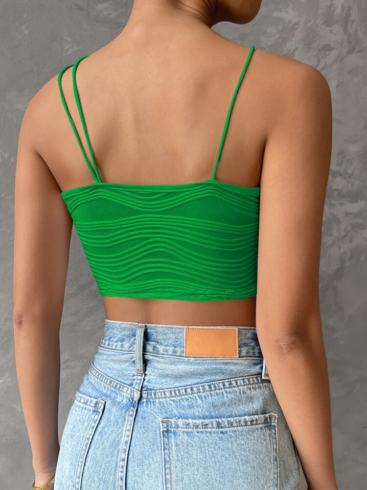 SHEIN Privé 不對稱吊帶短上衣 - 綠色 - 查看 2