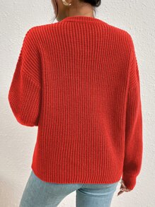 SHEIN Essnce Drop Shoulder Ribbed Knit Jumper - Burnt Orange - View 2