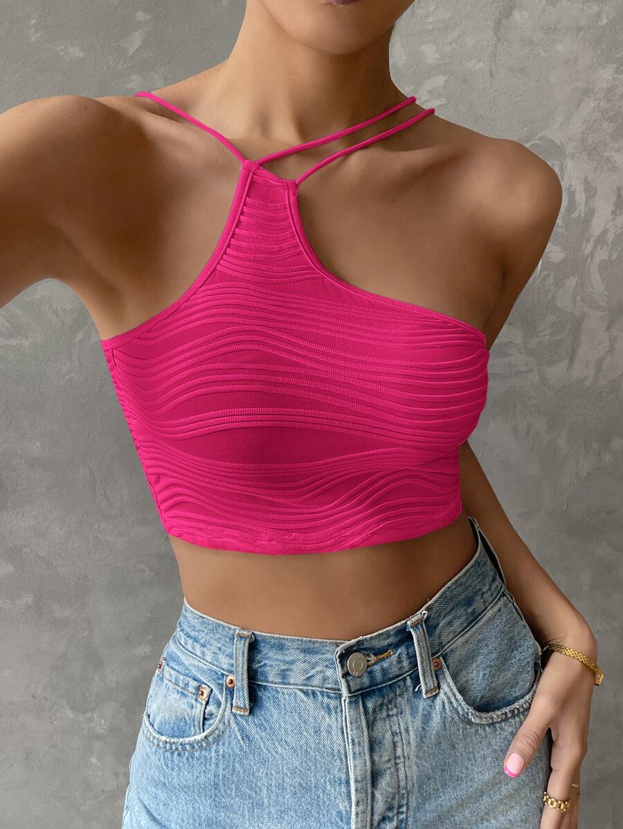 SHEIN Privé Áo nữ Bất đối xứng màu trơn Giải trí - Màu Hồng Tươi - Xem 1