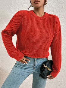 SHEIN Essnce Drop Shoulder Ribbed Knit Jumper - Burnt Orange - View 4