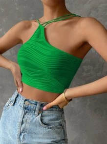 SHEIN Privé 不對稱吊帶短上衣 - 綠色 - 查看 6