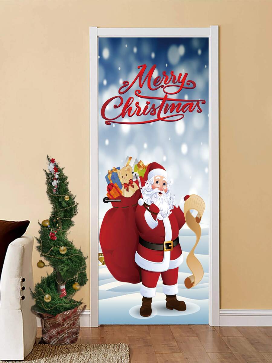 Christmas Santa Claus Pattern Door Sticker - Multicolor - View 1