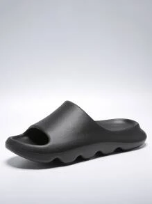 Men Minimalist Single Band Slides - Black - View 2