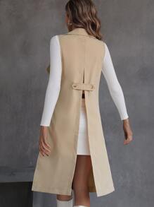 SHEIN Essnce Slit Back Lapel Collar Vest Trench Coat - Apricot - View 2