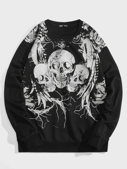 Goth Sudadera Con Estampado De Calavera Para Hombres