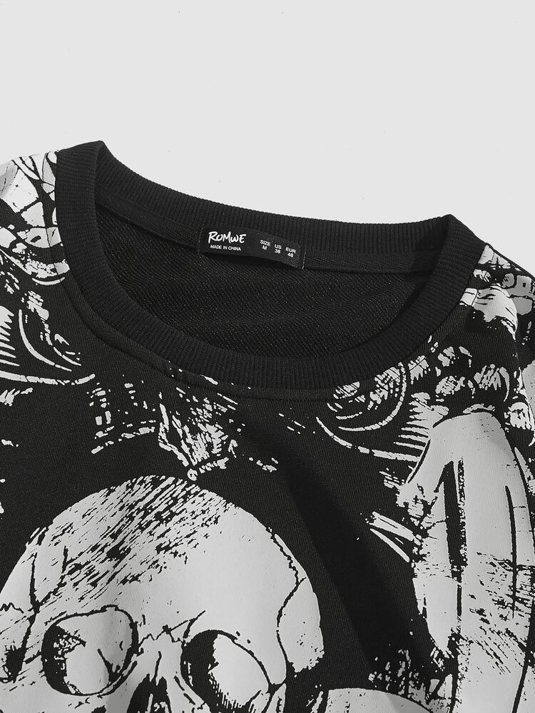 ROMWE MEN Goth Men Skull Print Sweatshirt - Black - View 3