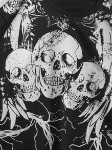 ROMWE MEN Goth Men Skull Print Sweatshirt - Black - View 4