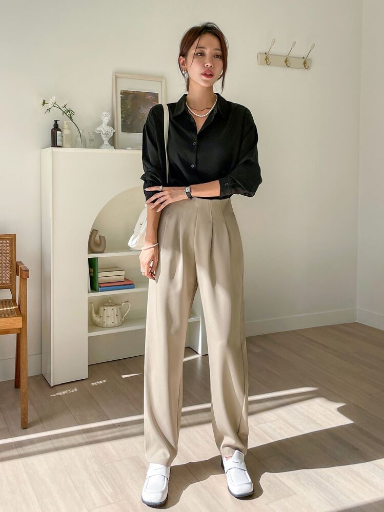 DAZY Casual Solid Color Tapered Leg Pants Women Dress Pants - Khaki - View 5
