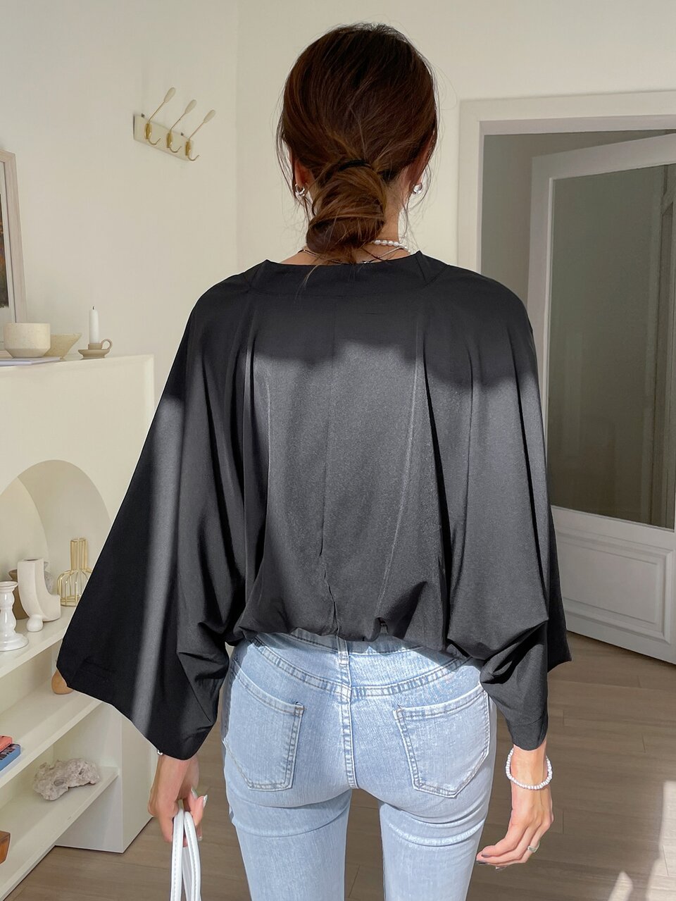 Solid Dolman Sleeve Blouse Without Camisole