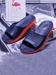 Men Hollow Out Single Band Bathroom Slippers - Navy Blue - View 3