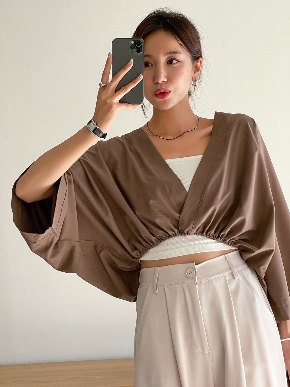 Women's Deep V-Neck Batwing Sleeve Loose Casual Business Blouse,Fall Women Clothes Long Sleeve Top