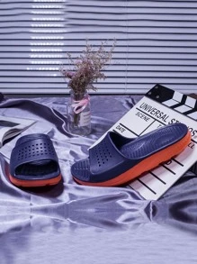 Men Hollow Out Single Band Bathroom Slippers - Navy Blue - View 5